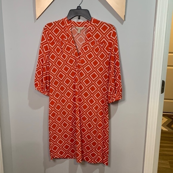 Banana republic coral and white geometric print dress size small - Picture 1 of 6